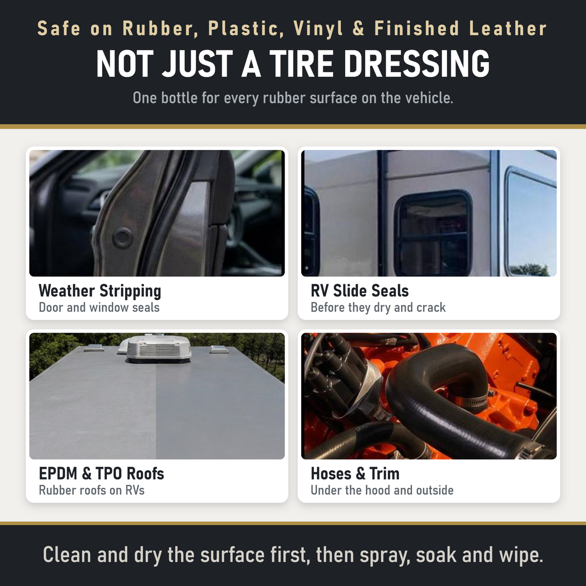 Rubber Care Kit - Rubber & Plastics Conditioner and Protectant w/ Rubber Care 16oz, Aero Microfiber Towels, and Applicator